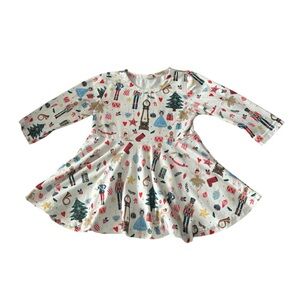 Festive Long Sleeve Dress with Holiday Print size 80 (9-12 mo)